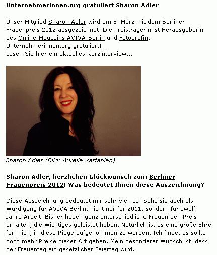 Interview Unternehmerinnen.org gratuliert Sharon Adler